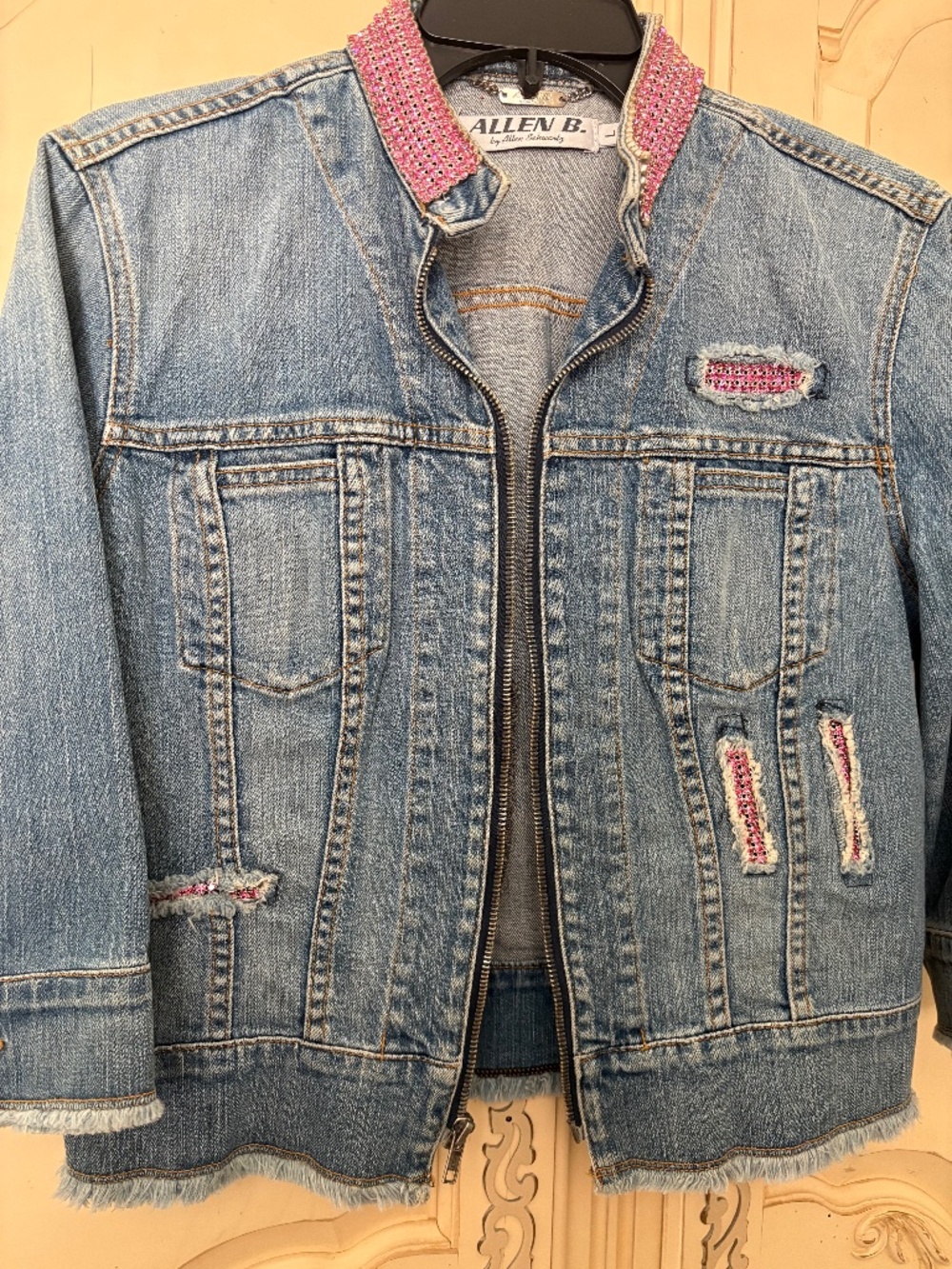 Designer ABS Swartz Denim Embellished Jean Jacket